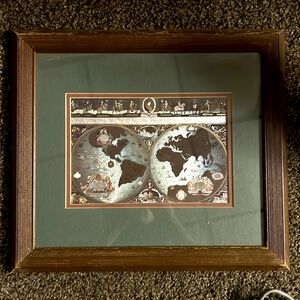 Antique framed ‘Nova Totivs Terrarvm Orbis Geographica Tabvla’ decorative map